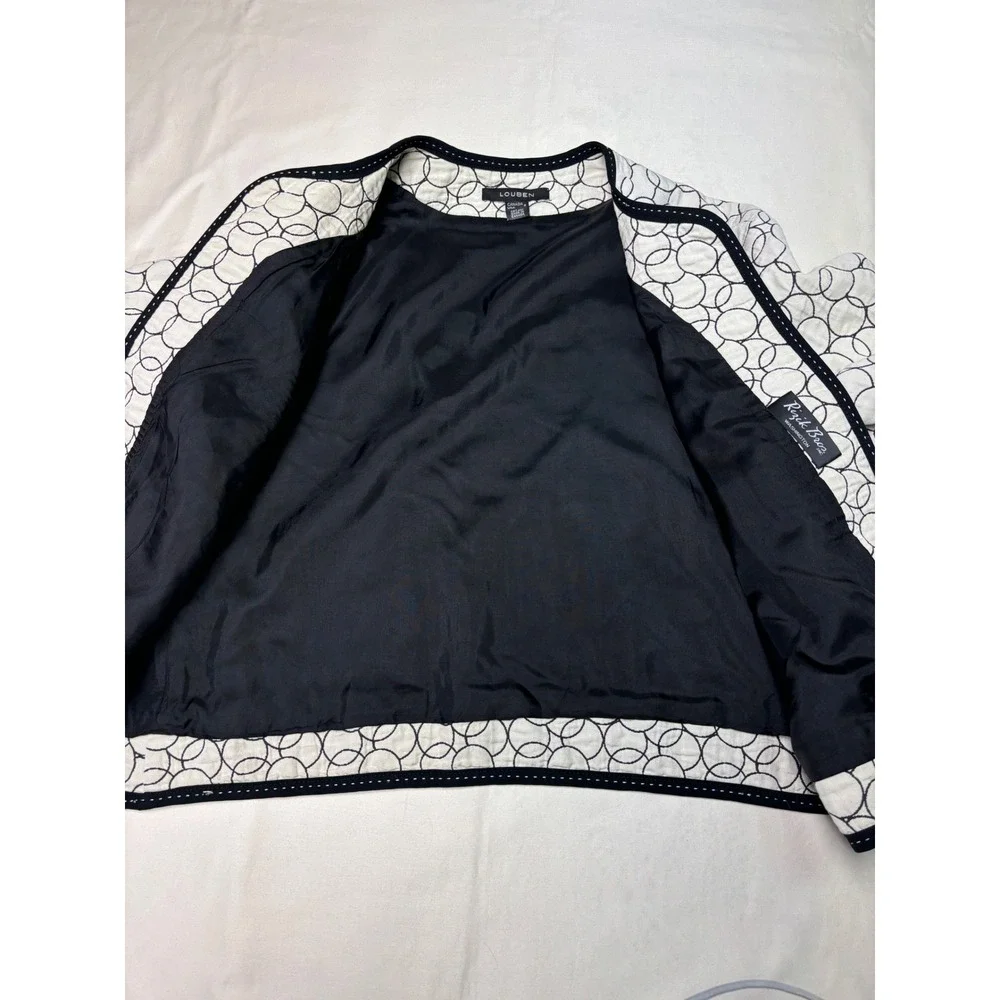 Louben Women's Size 8 Black White Circle Print‎ Collarless Jacket Blazer